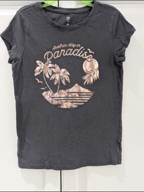 4/$20 Gap Kids Graphic Tee L Gray Rose Gold Palm Tree Mountain Foil Shirt